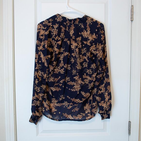Botanical VTG 42 Daniel Duval Blouse Black Tan Floral Collar Career Soft Autumn - Picture 3 of 5